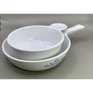 Vintage Corning Ware Grab-It P-150-B 15 oz Bowl & 6½” Baker Blue Floral USA